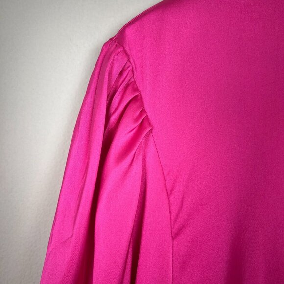 ShopDandy‎ The Drop Dress Womens XXL Pink Satin Long Bishop Sleeve Belted Sleeve - Picture 7 of 15